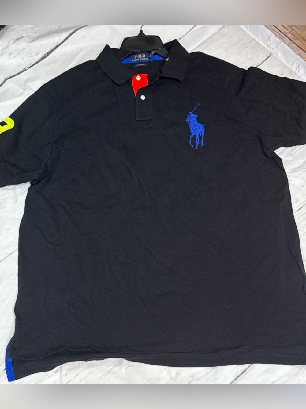Polo Ralph Lauren Mens Custom Fit Big Pony Black Polo Sz XXL Colorblock details